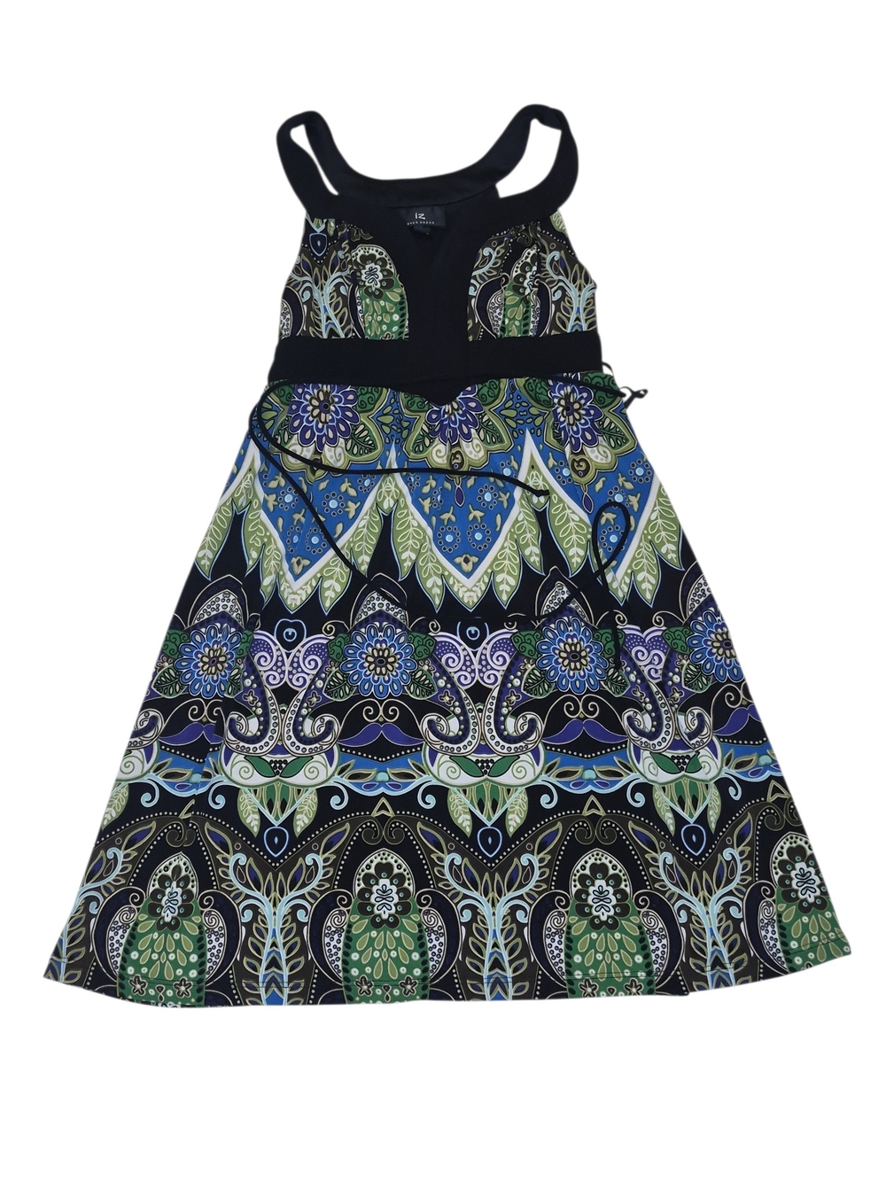 Iz Byer Black Tank Dress with Green & Blue Paisley Print